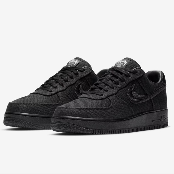 Stussy x Nike Air Force 1 Low Sneakers Triple Black Men size US 12.5 - Picture 1 of 15